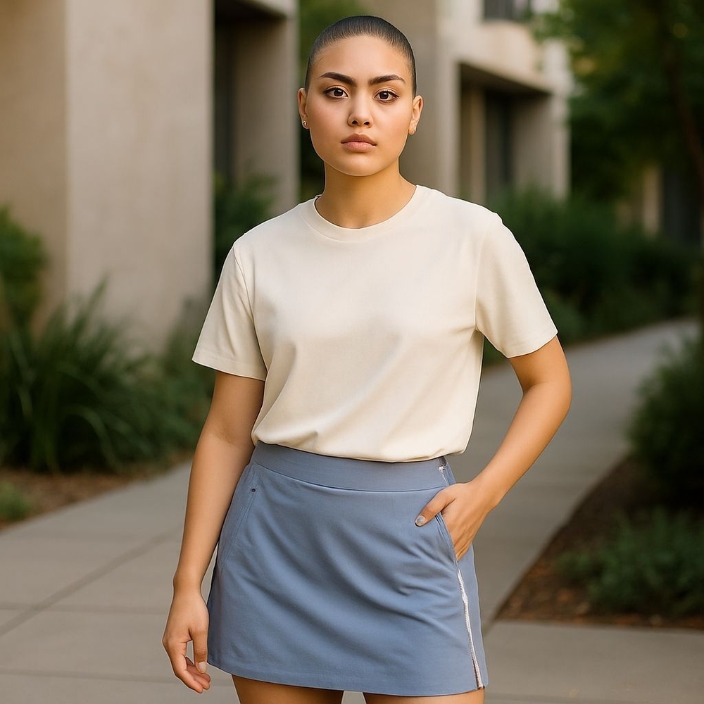 Danskin Ladies Skort Sportswear Size Large Gray White Stripes